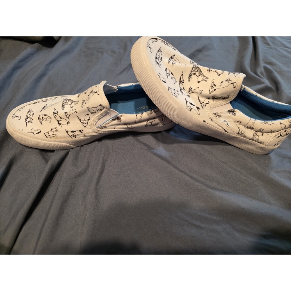Bucketfeet Dog Print Slip On Shoes Womens 6.5 White Canvas Art Sketch Sneakers - Picture 4 of 9